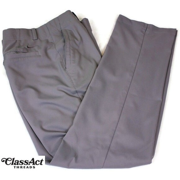 Nike Golf Dri Fit Pants Gray Goly Polyester Flat Fronts 34" X 30" - Picture 1 of 7